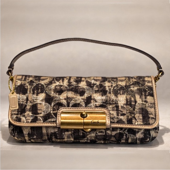 Coach Handbags - Coach Kristin Op Art pattern in a metallic gold EUC